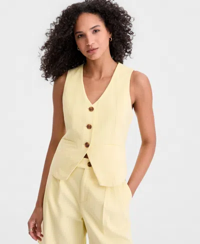 On 34th Women's Linen Blend V-neck Button-front Vest, Macy's Exclusive In Yellow