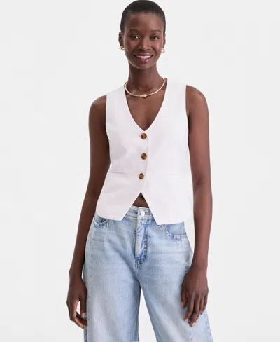 On 34th Women's Linen Blend V-neck Button-front Vest, Macy's Exclusive In Multi