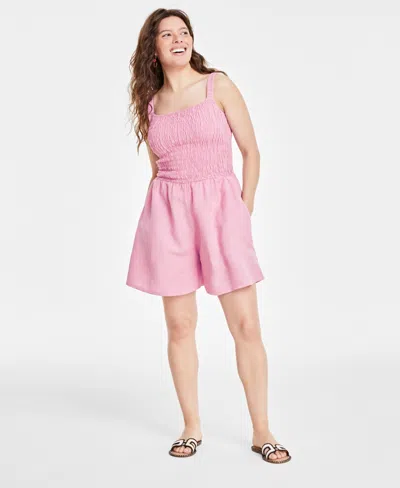 On 34th Women's Linen Smocked Sleeveless Romper, Created For Macy's In Pink Lilac