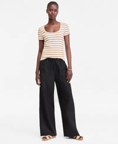 On 34th Women's Linen-blend Drawstring Pants, Macy's Exclusive In Black