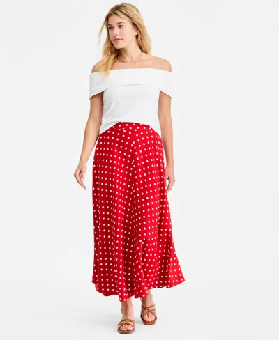 On 34th Women's Linen-blend Midi Circle Skirt, Macy's Exclusive In Red