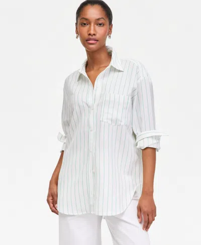 On 34th Women's Linen-blend Relaxed Button-down Shirt, Macy's Exclusive In Neutral