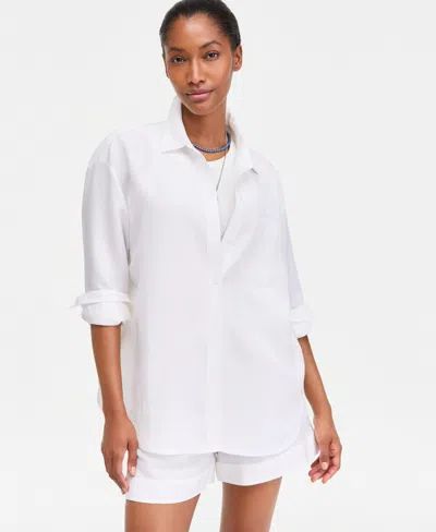 On 34th Women's Linen-blend Relaxed Button-down Shirt, Macy's Exclusive In White