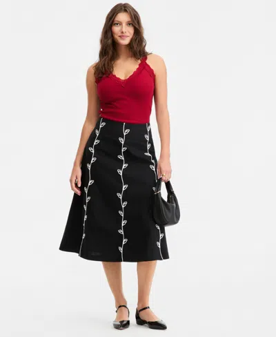 On 34th Women's Linen-blend Soutache Embroidered Midi Skirt, Macy's Exclusive In Multi