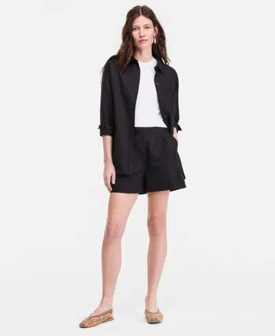 On 34th Women's Linen-blend Tailored Pull-on Shorts, Macy's Exclusive In Black