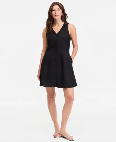 On 34th Women's Linen-blend V-neck Mini Dress, Macy's Exclusive In Black