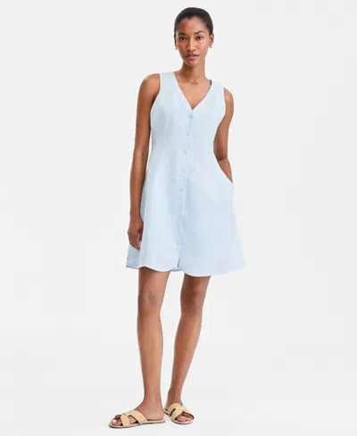 On 34th Women's Linen-blend V-neck Minidress, Macy's Exclusive In Blue