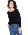 On 34th Women's Long-sleeve Boatneck Ribbed Top, Created For Macy's In Deep Black