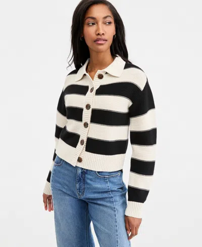 On 34th Women's Long Sleeve Bold Stripe Cardigan, Macy's Exclusive In Black