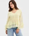 On 34th Women's Long Sleeve Chiffon Ruffle Blouse, Macy's Exclusive In Yellow