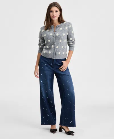 On 34th Women's Long-sleeve Eyelash Dot Cardigan Sweater, Macy's Exclusive In Gray