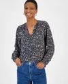 On 34th Women's Long-sleeve Pintucked Blouse, Created For Macy's In Deep Black Cmb