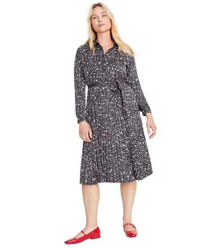 On 34th Women's Long-sleeve Pleated Shirtdress, Created For Macy's In Bloom Combo