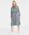 On 34th Women's Long-sleeve Pleated Shirtdress, Created For Macy's In Deep Black Combo