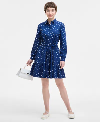 On 34th Women's Long Sleeve Printed Mini Shirt Dress, Exclusively At Macy's In Blazing Navy Combo