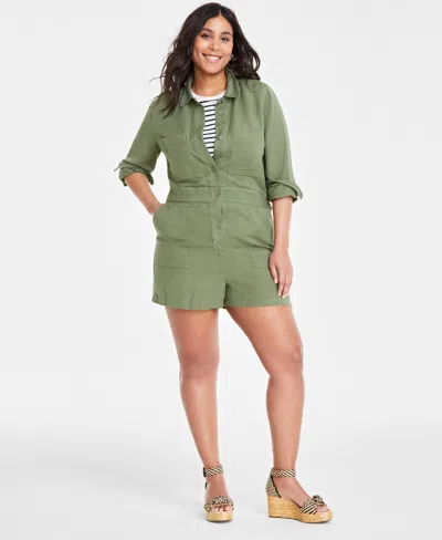 On 34th Women's Long-sleeve Utility Romper, Created For Macy's In Olivine