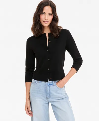 On 34th Women's Long-sleeve Crewneck Cardigan, Macy's Exclusive In Black