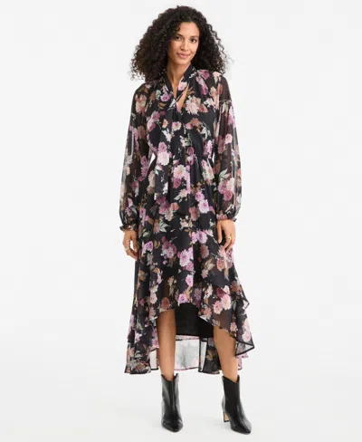 On 34th Women's Long-sleeve Floral High-low Dress, Macy's Exclusive In Dahlia Print