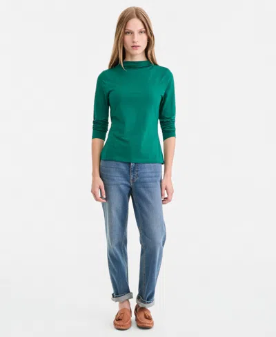 On 34th Women's Long-sleeve Funnel-neck Jersey Top, Macy's Exclusive In Forest Green