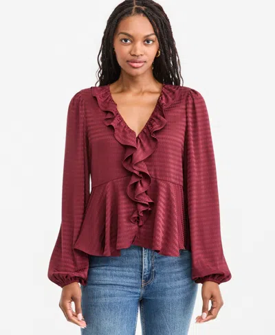 On 34th Women's Long-sleeve Peplum Ruffle Blouse, Macy's Exclusive In Dark Rust
