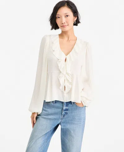 On 34th Women's Long-sleeve Peplum Ruffle Blouse, Macy's Exclusive In Winter Ivory