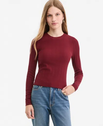 On 34th Women's Long-sleeve Pointelle Cropped Romy T-shirt, Macy's Exclusive In Dark Rust
