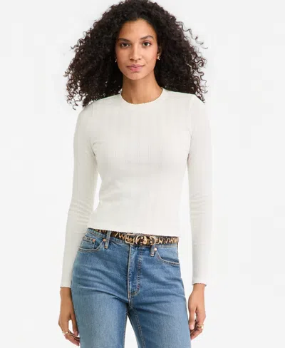 On 34th Women's Long-sleeve Pointelle Cropped Romy T-shirt, Macy's Exclusive In White