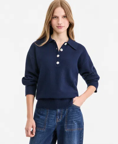 On 34th Women's Long-sleeve Polo Sweater, Macy's Exclusive In Blue