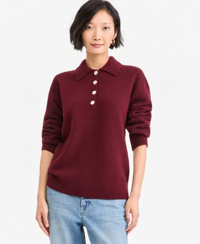 On 34th Women's Long-sleeve Polo Sweater, Macy's Exclusive In Burgundy