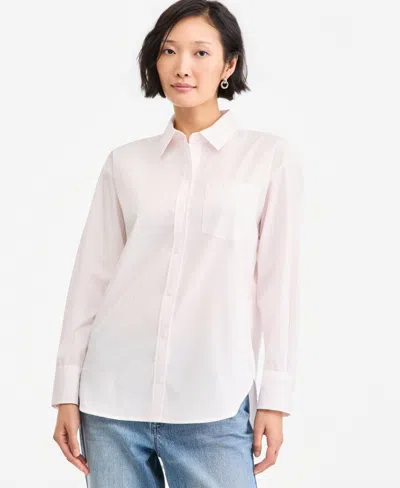 On 34th Women's Long-sleeve Twill Striped Button-down Shirt, Created For Macy's In Pink