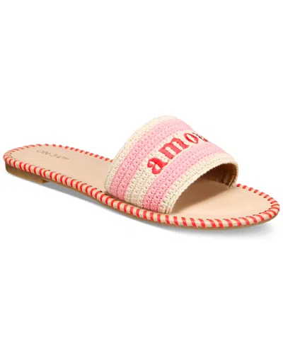 On 34th Women's Madelyn Slip-on Woven Flat Sandals, Created For Macy's In Natural,pink Raffia