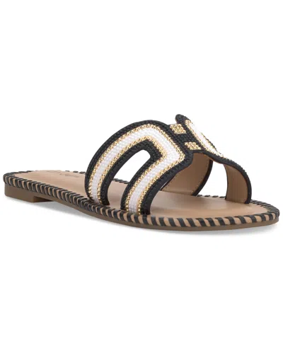 On 34th Women's Mansi Beaded H-band Flat Sandals, Created For Macy's In Black,white Beaded