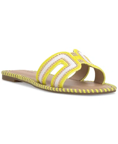 On 34th Women's Mansi Beaded H-band Flat Sandals, Created For Macy's In Citron,white Beaded