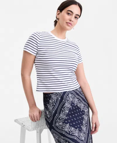 On 34th Women's Meet And Greet Short-sleeve T-shirt, Macy's Exclusive In White Blue Stripe