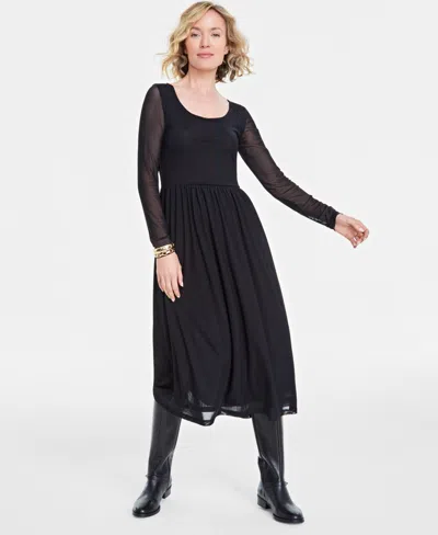 On 34th Women's Mesh Midi Dress, Created For Macy's In Deep Black