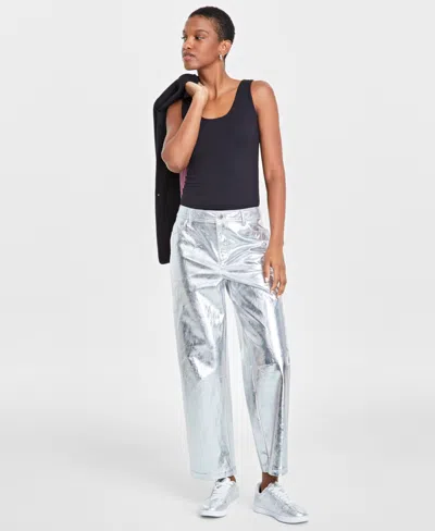 On 34th Women's Metallic Faux-leather Pants, Created For Macy's In Silver
