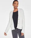 On 34th Women's Metallic Fuzzy-knit Cardigan, Created For Macy's In White,gold