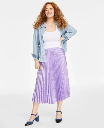 On 34th Women's Metallic Pleated Midi Skirt, Created For Macy's In Lilac Cmb