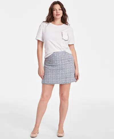 On 34th Women's Metallic-tweed Mini Skirt, Exclusively At Macy's In Metallic Blue