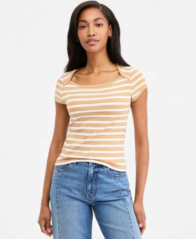 On 34th Women's Micro Rib Boatneck Cap Sleeve Top, Macy's Exclusive In Brown
