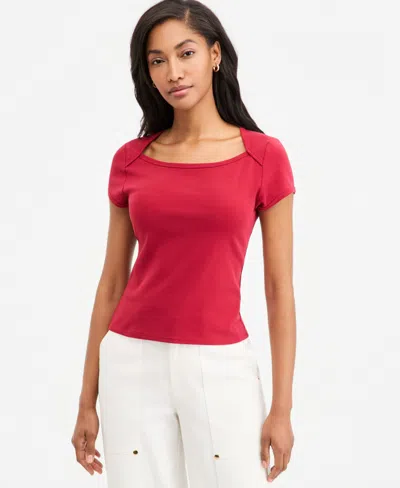 On 34th Women's Micro Rib Boatneck Cap Sleeve Top, Macy's Exclusive In Red