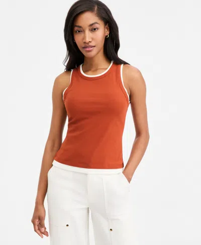 On 34th Women's Micro Rib Faux-layered Tank Top, Macy's Exclusive In Deep Henna