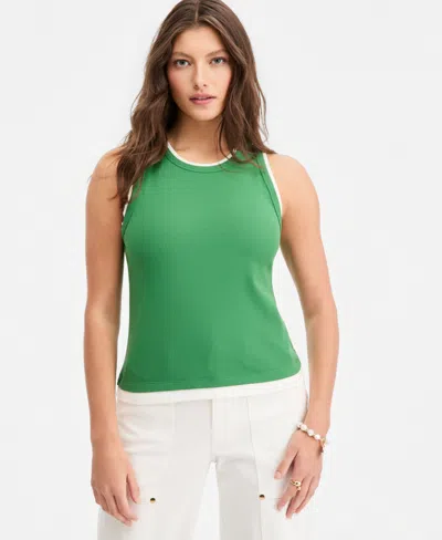On 34th Women's Micro Rib Faux-layered Tank Top, Macy's Exclusive In Myrtle Green