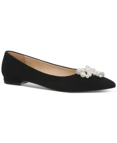 On 34th Women's Millee Embellished Bow Pointed-toe Flats, Created For Macy's In Black Micro