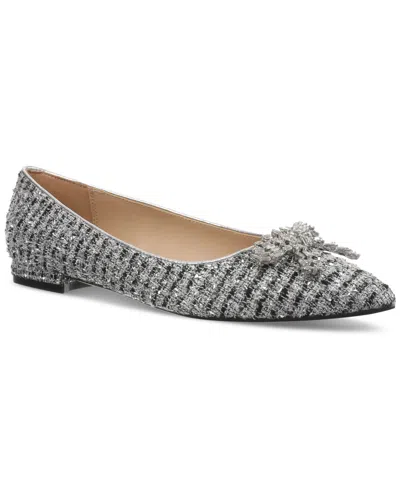 On 34th Women's Millee Embellished Bow Pointed-toe Flats, Created For Macy's In Silver Tweed