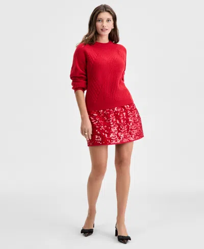 On 34th Women's Mixed-argyle Crewneck Sweater, Macy's Exclusive In Red