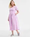 On 34th Trendy Plus Size Scoop-neck Mixed-media Midi Dress, Exclusively At Macy's In Orchid Bouquet