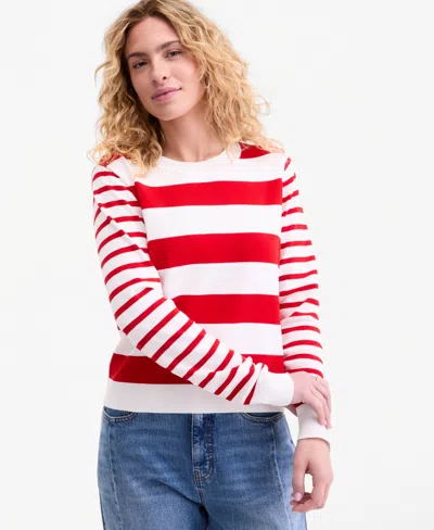 On 34th Women's Mixed-stripe Crewneck Sweater, Macy's Exclusive In Red