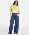 On 34th Women's Mixed-stripe Relaxed-fit Sweater, Exclusively At Macy's In Lemon Drizzle
