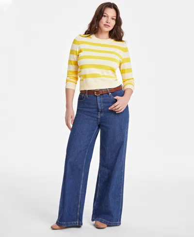 On 34th Women's Mixed-stripe Relaxed-fit Sweater, Exclusively At Macy's In Lemon Drizzle